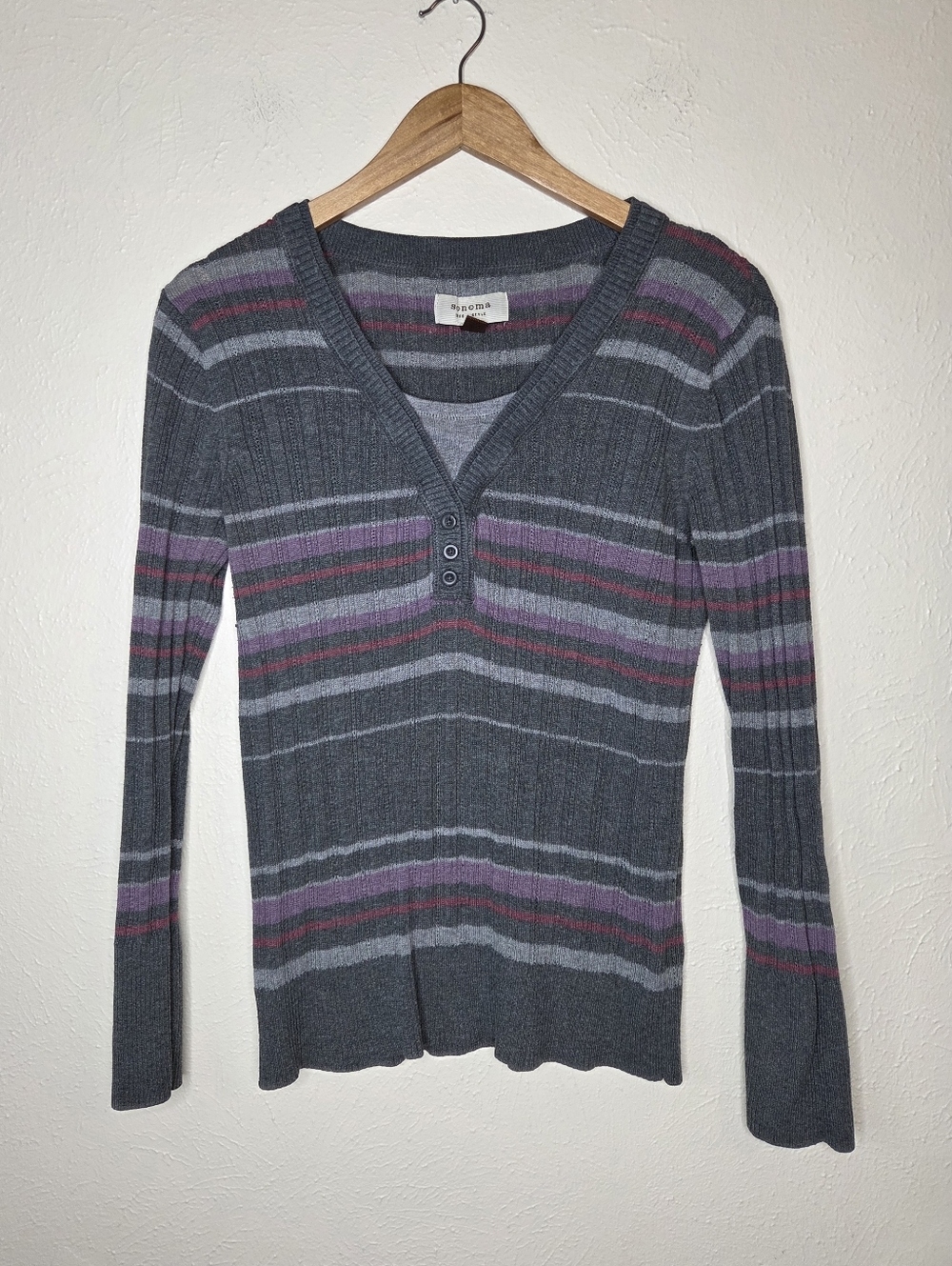 Y2K Sonoma Ribbed Henley Top Bella Swan Striped Fitted